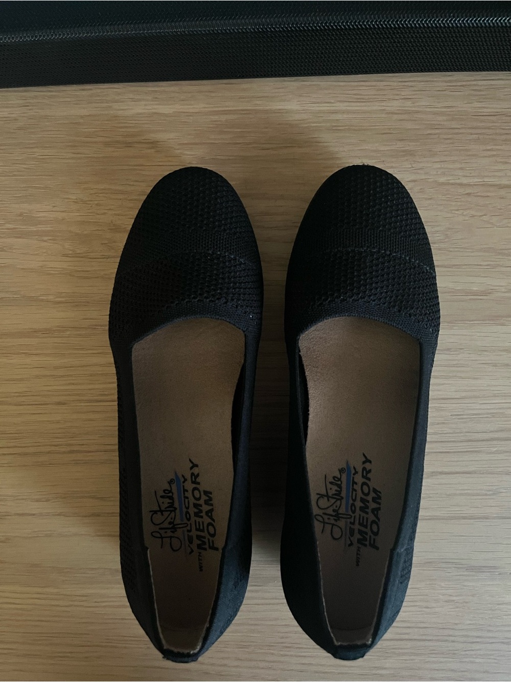 Life Stride Black Knit Slip-On Flats
